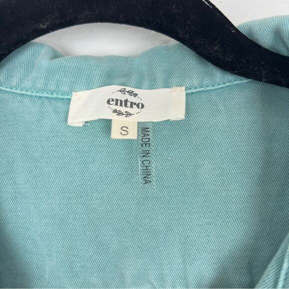 Entro | Teal Button Up Belted Romper 100% Cotton Spring Summer S - Picture 5 of 10